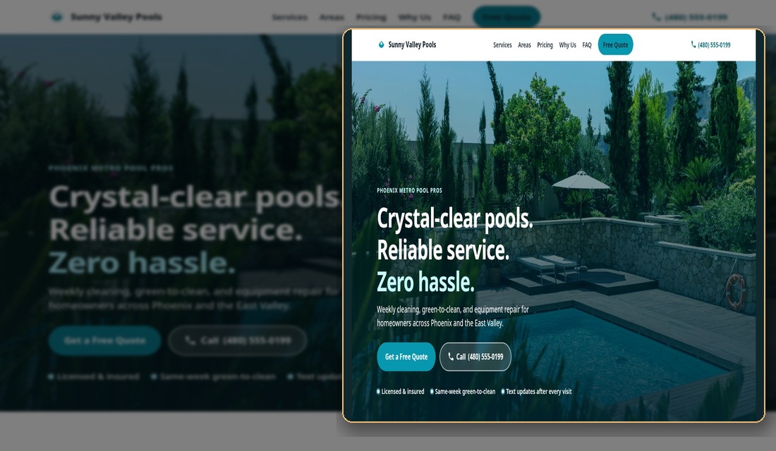 Modern mobile-first pool company website concept